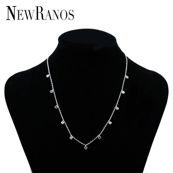 

newranos round bezel drip necklace 925 sterling silver infinity stones rainbow cz choker for women fashion jewelry nyx002622