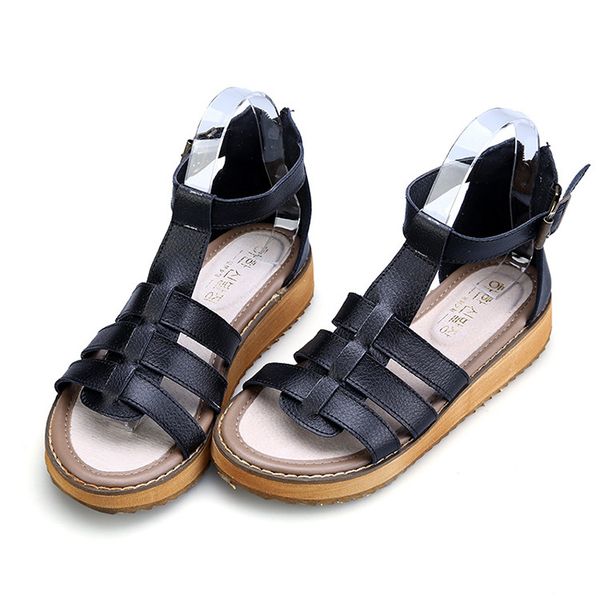 

summer flat beach shoes women platform sandals large size flip flop genuine leather casual roman sandals wedges sandalias mujer, Black