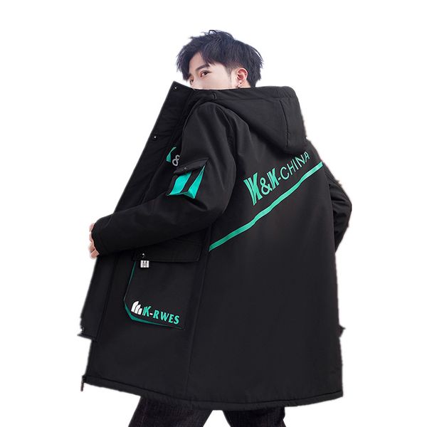 

parkas men winter jacket long thicken coat fleece warm cotton hooded outwear overcoat pockets parkas men, Black