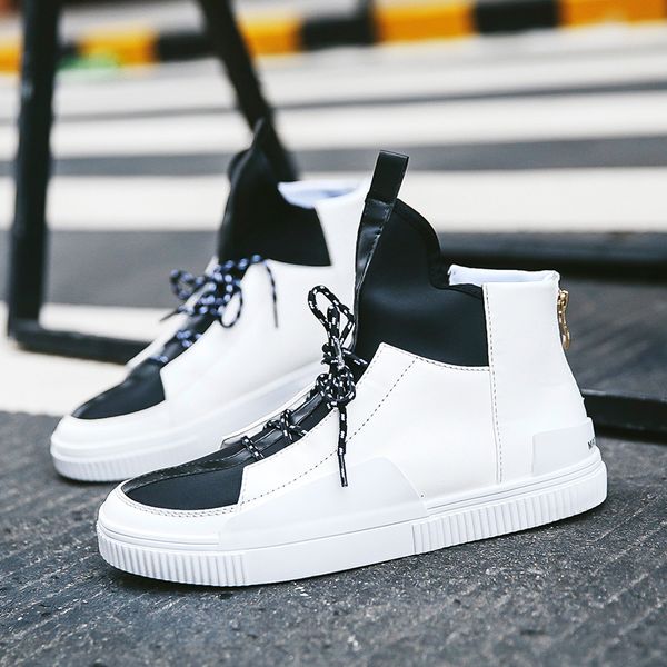 

new spring autumn men high sneakers hip hop style street dance shoes zapatos de hombre men walking shoes casual, Black