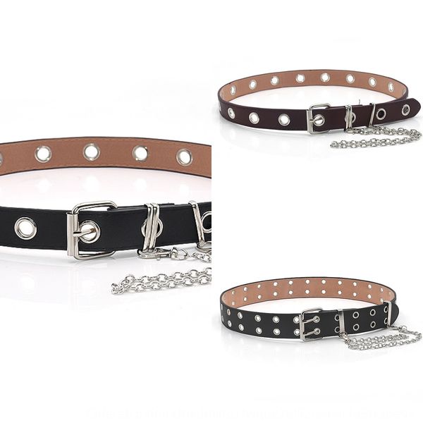 

rock circle chain full hole female simple belt all-match punk style concave style belt, Black;brown