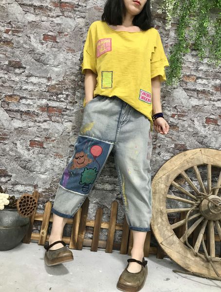 

the blue haroun pants light coloured drawing or pattern female jeans in the summer bk4625