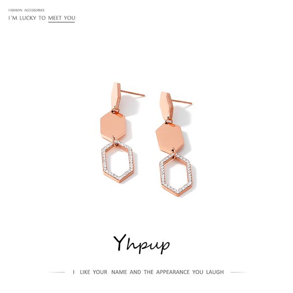 

yhpup geometric hollow dangle earrings luxury rhinestone fashion earrings pendientes mujer moda 2019 rose gold stainless steel, Silver