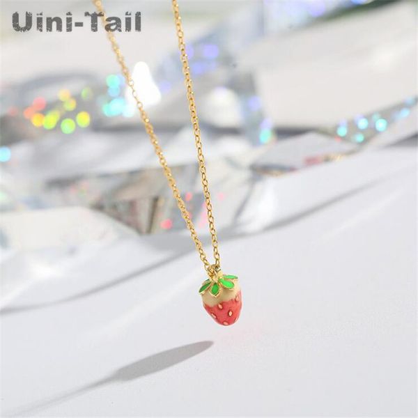 

uini-tail new 925 sterling silver cute small strawberry necklace korean temperament fresh strawberry pendant sweet jewelry