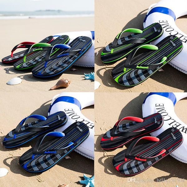

europe designer sandals mensstriped sandals causal non-slip summer huaraches slippers flip flops slipper summer outdoor beach slippers, Black