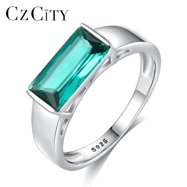 

czcity новый дизайн большие чистые 925 серебряные кольца sterling для женщин luxury green anillos mujer обручальное свадебные аксессуары под, Slivery;golden