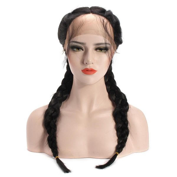 

glueless 100% unprocessed beauty soft shine bangs virgin human hair natural color silky straight long lace front human hair wig, Black
