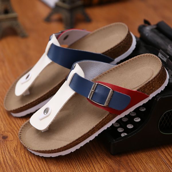

mixed colors buckle cork sandalias femme slip on casual flipflop cork gladiator sandals women flat slippers lovers gift shoes, Black