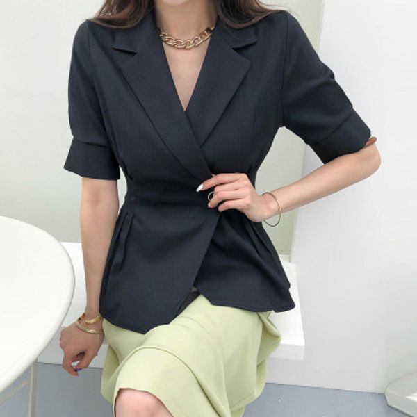 

summer fashion short sleeve women's blazers single button white womans blazer thin jackets elegant ladies office coat women, White;black
