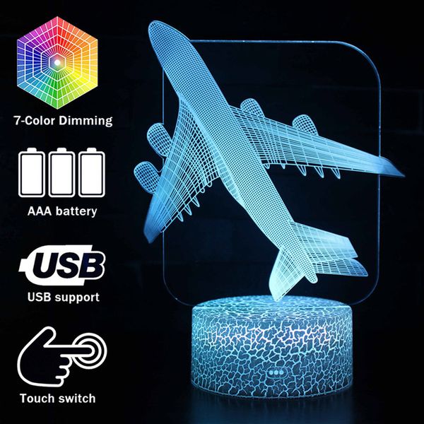 

airplane model 3d illusion lamp kids room decoration night lights aircraft table lamps perfect christmas gifts