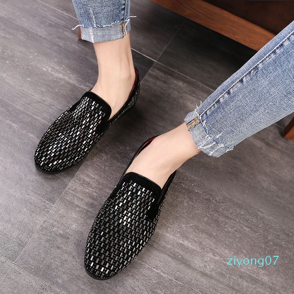 

m-anxiu full shining pvc bricks decoration mens formal dress shoes soft sole slip-on loafers big size party casual shoes 2020 z07, Black