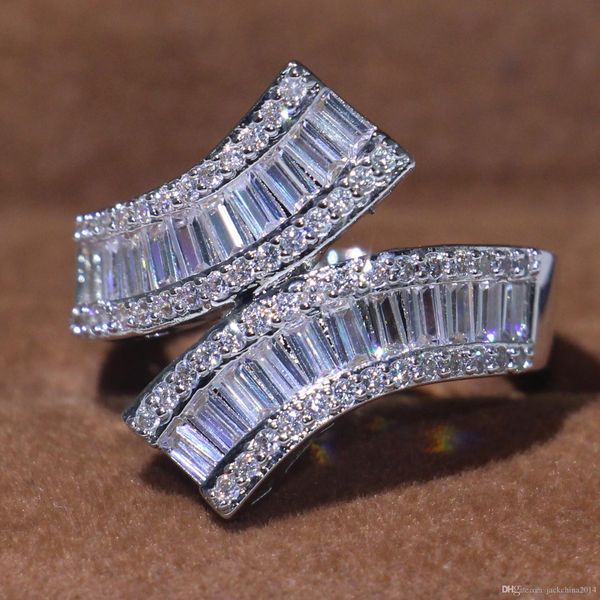 

classical fashion jewelry 925 sterling silver princess cut full white clear 5a zirconia square cz diamond party engagement cross ring gift, Slivery;golden