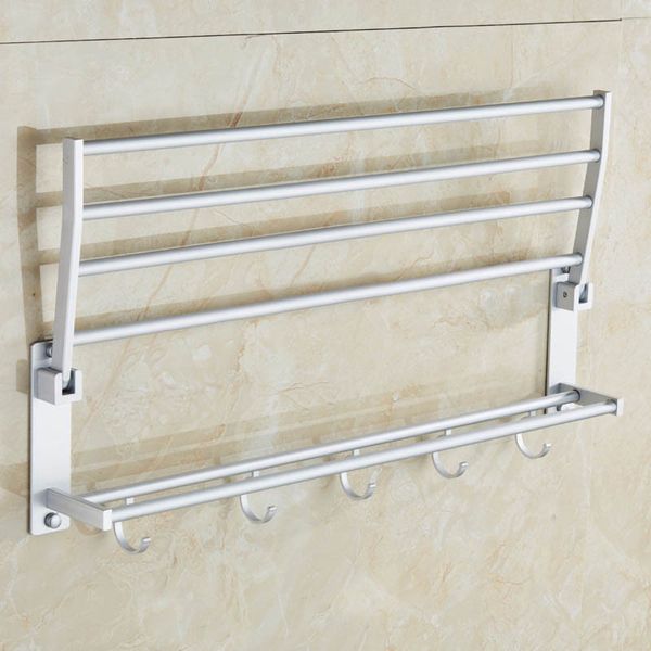 

eleg-space aluminum double towel rack with 5 hooks foldable