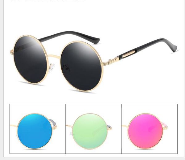 

new circular sunglasses fashion retro color film sunglasses prince's metal sunglasses, White;black