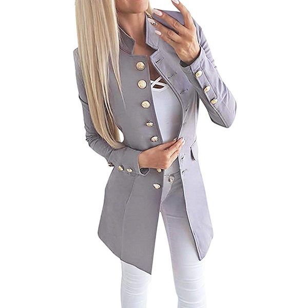 

womens fashion single breasted long sleeve blazers 2019 new solid color slim fit stand collar work office business suit coat, White;black
