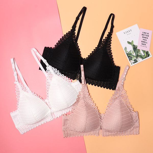 

lace wireless front closure bra lingerie adjusted push up bra comfort breathable backless bralette for women 2019 hot, Red;black