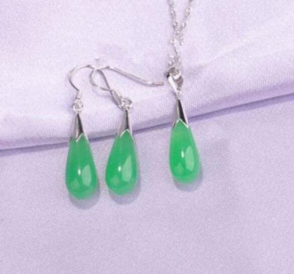 Schmuck heißer Verkauf neu - VersandSchöne Sets Silber grün Jade Träne Anhänger Halskette Ohrring