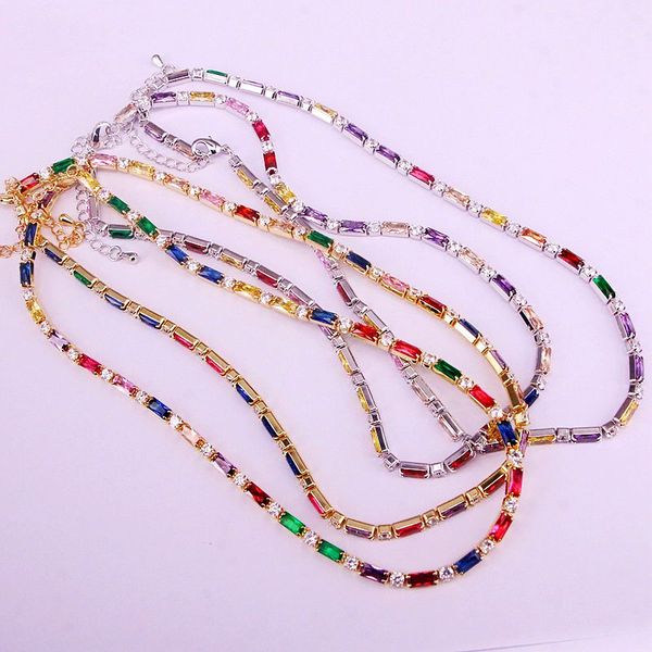 

4pcs, bling rainbow cz chain chocker necklace for women silver gold 1 row tennis chains necklaces