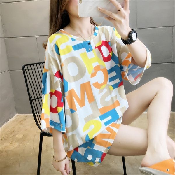 

2020 short-sleeved t-shirt women's medium and long loose large size fashionable clothes half-sleeve t-shirt, White