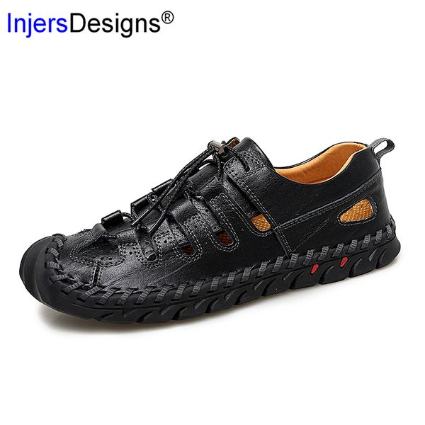 

shoes men new casual men soft sandals comfortable man summer leather sandals roman summer outdoor beach shoes big size 39-48, Black