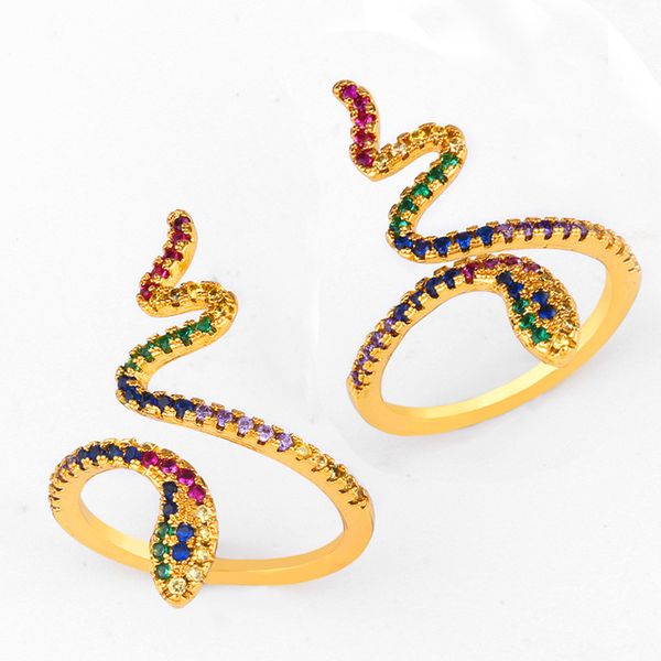 

cluster rings 1pc rainbow cz crystal for women vintage punk full finger chakra rhinestone lovely snake midi girls party, Golden;silver