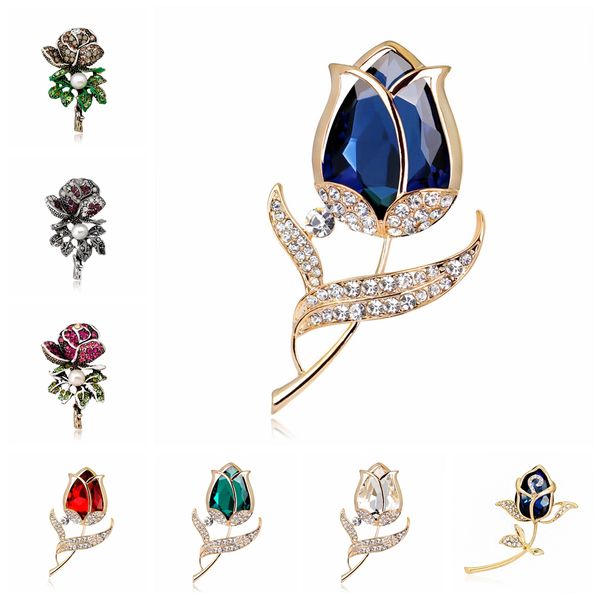 

rose flower brooches for women fashion enamel rhinestones brooches rose flower hijab pins brooch pins dropshipping, Gray