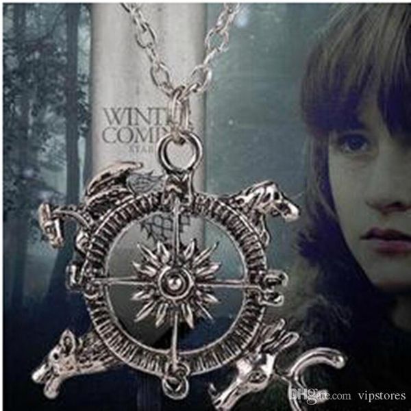 

game of thrones necklace pendant gothic sweater chain pendant necklace house of stark black wolf jewelry four kingdom sweater chain necklace, Silver
