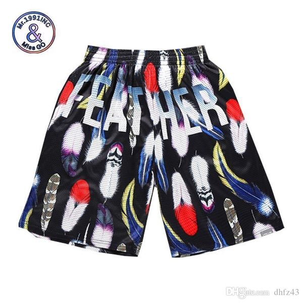 

2017 mr.1991inc new arrival men's mesh breathable beach shorts 3d print colorful feather 3d shorts short pants, White;black