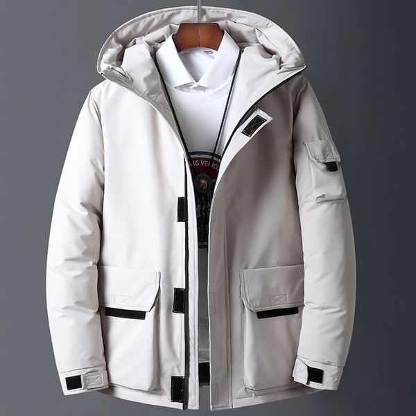 

2019 new thick warm winter jacket men hooded thicken duck down parka coat casual short down mens overcoat, Black