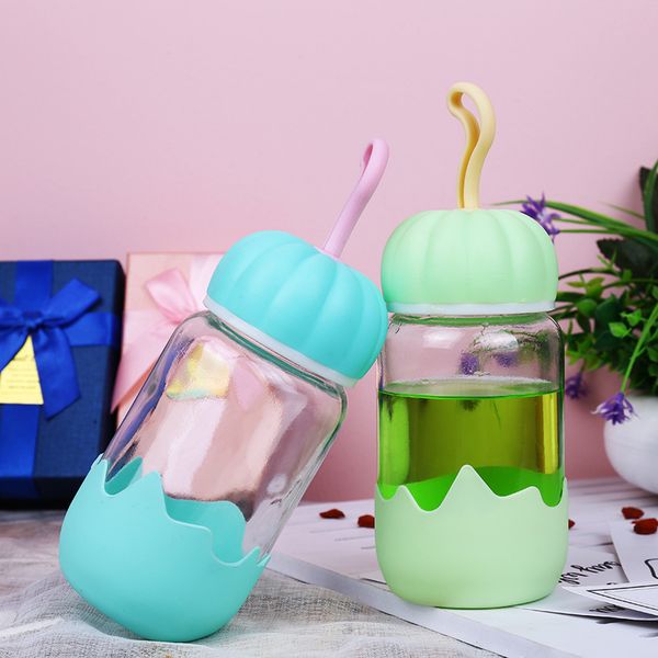 

pumpkin glass cup children water bottles with rope gift cup advertising bottles custom logol four colors mixed 350ml r4374