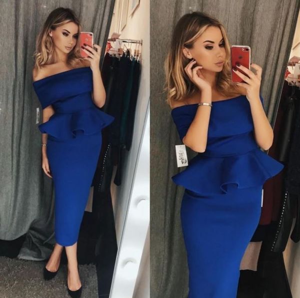 

2020 длина royal blue sexy пром платье чая оборки плечо вечер партии платье для женщин девушка сшитый, Black