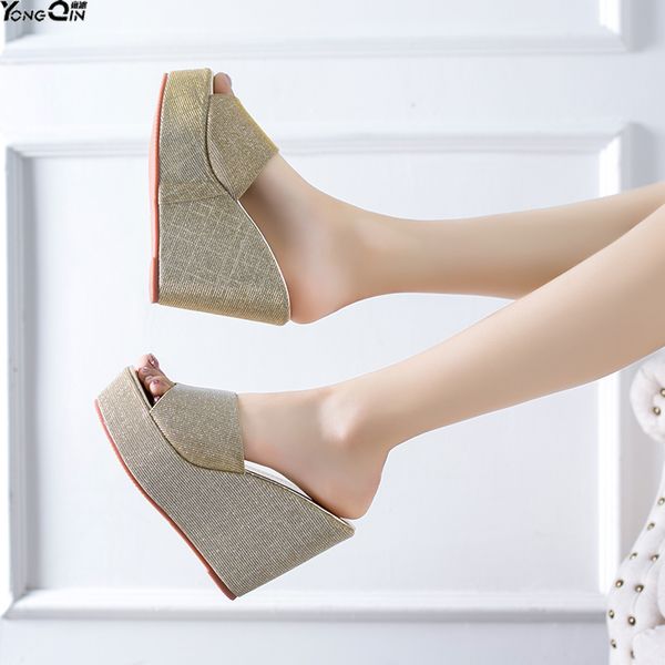 

new wild wedge high heels women sandals 12cm heels platform sandals shoes, Black