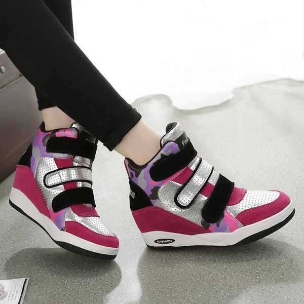 

new leisure wedge breathable sneaker increasing shoes woman ankle boots high, Black;white