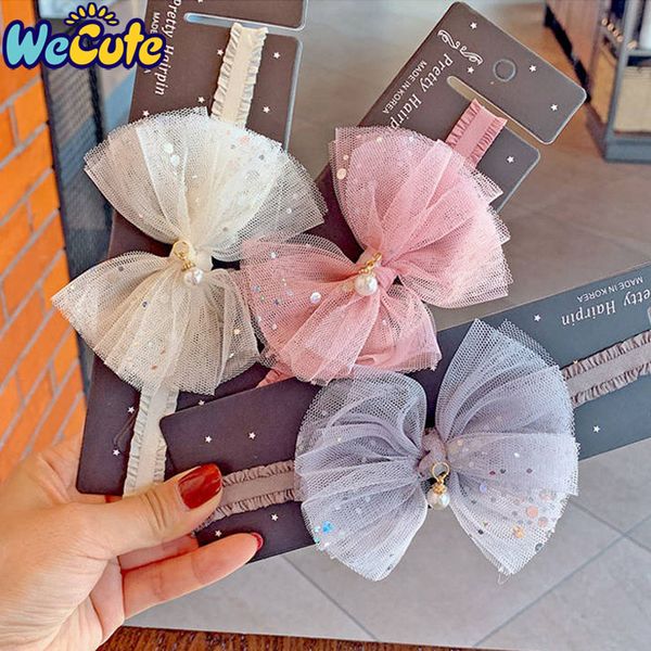 

wecute baby girls headband crystal lace bow children kids princess glitter sequin headwear infant toddlers hair accessories, Slivery;white