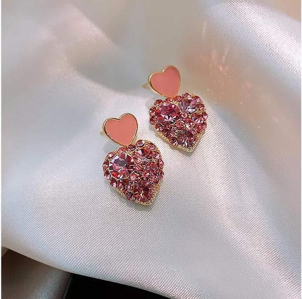 

s1332 fashion jewelry s925 silver post earringhs diamond heart dangle stud earrings