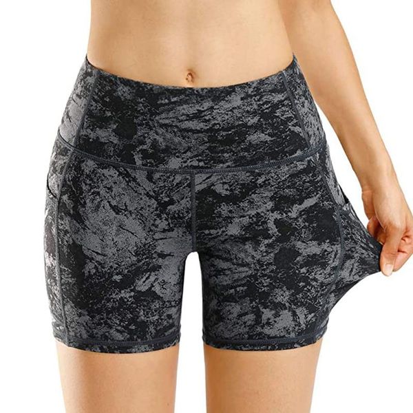 

women high waist yoga short abdomen control training running yoga pants pocket jogging running fitness short pant, White;red