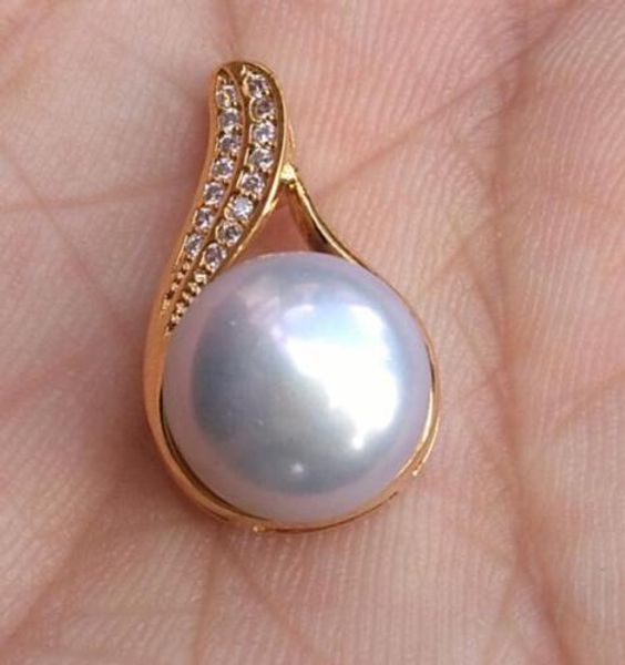 

huge 11-12mm natural south sea genuine gray pearl pendant, Silver