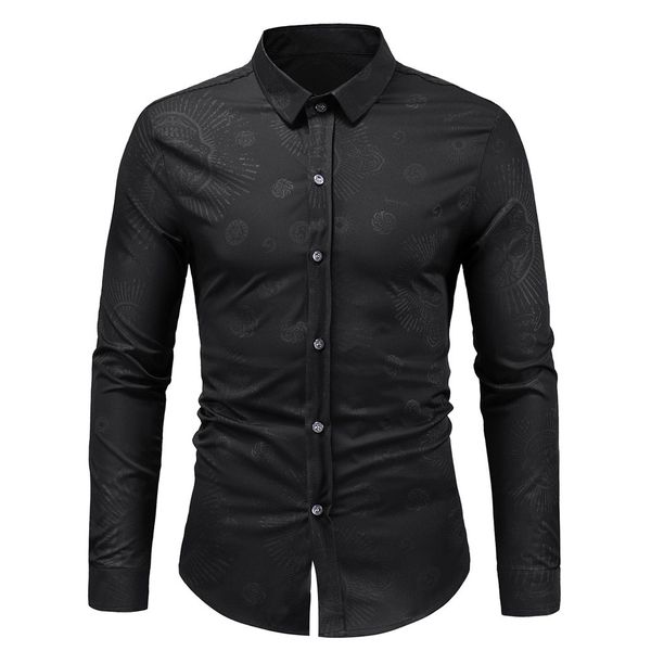 

camisa masculina men's autumn winter fashion skulls floral print long sleeve shirt blouse, White;black