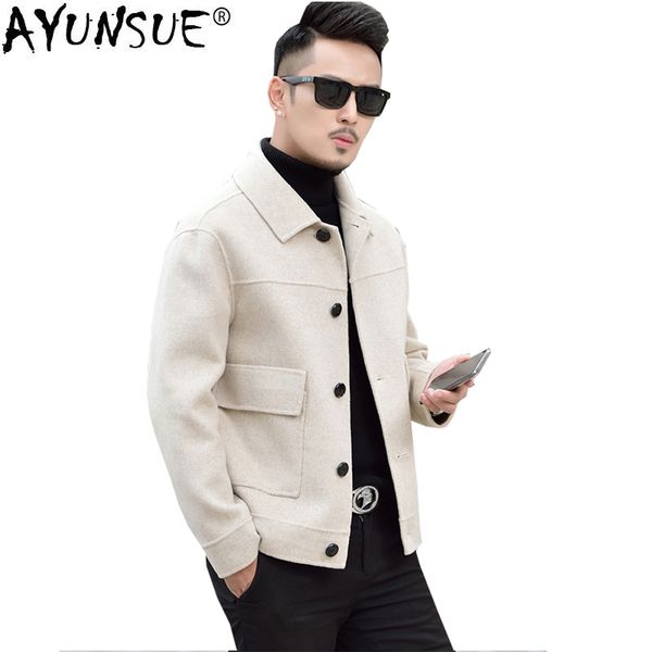 

ayunsue 100% wool coat men short double-sided wool jacket overcoat korean style mens coats and jackets casaco masculino kj1934, Black