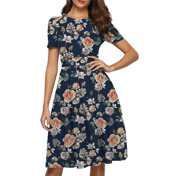 

2020 women's french dark green dress printed mid-length skirt, Black;gray