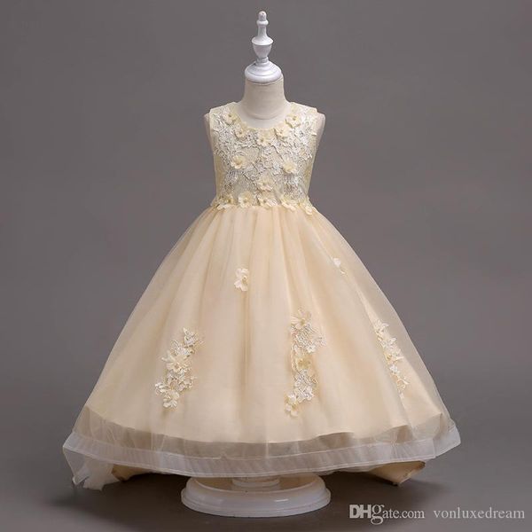

2019 new arrival knee-length flowered applique flower childrens elegant dresses for girls dresses for the communion ceremony, White;blue