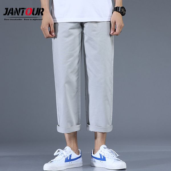 

jantour summer new men's pants straight loose casual trousers cotton fashion men's thin ankle-length pants male fashion khaki, Black