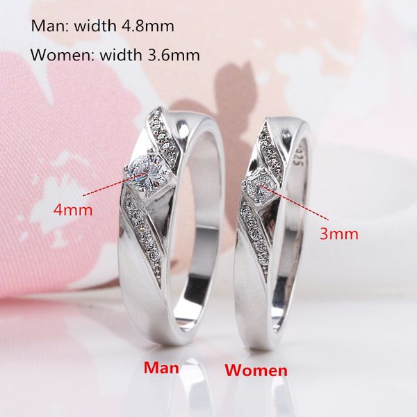 

стерлингового серебра 925 пробы любовник пара кольцо наборы классический кубический цирконий обручальное кольцо для женщин мужчин австрийски, Silver