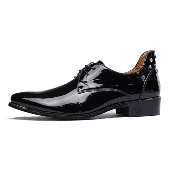 

pu oxfords spring shiny leather dress formal shoes mens pointy toe patent leather business wedding shoes male red blue, Black