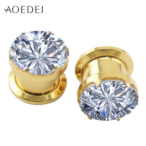 

4-16mm crystal plugs and tunnels gold stainless steel expander piercing plug stone metal ear gauges flesh tunnel ear stretchers, Slivery;golden