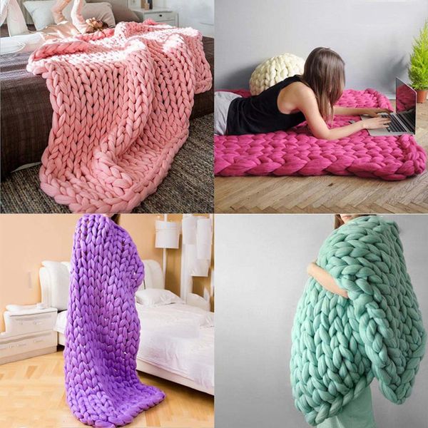 

new fashion hand chunky knitted blanket thick yarn acrylic fake wool bulky knitting throw drop shipping