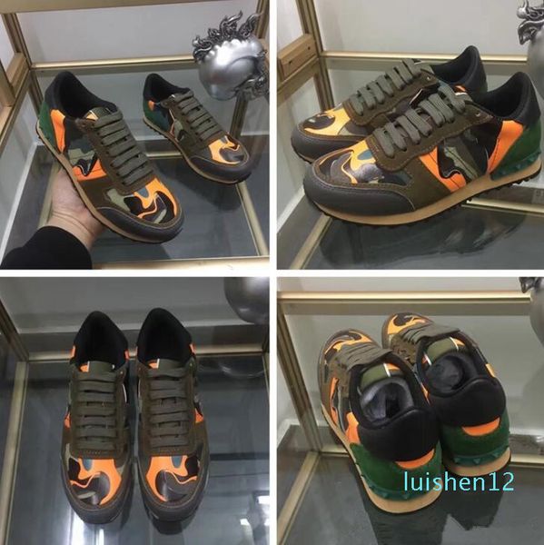 

new shoes[original box] fashion stud camouflage sneakers shoes footwear men women flats designer rockrunner trainers casual shoes l12, Black