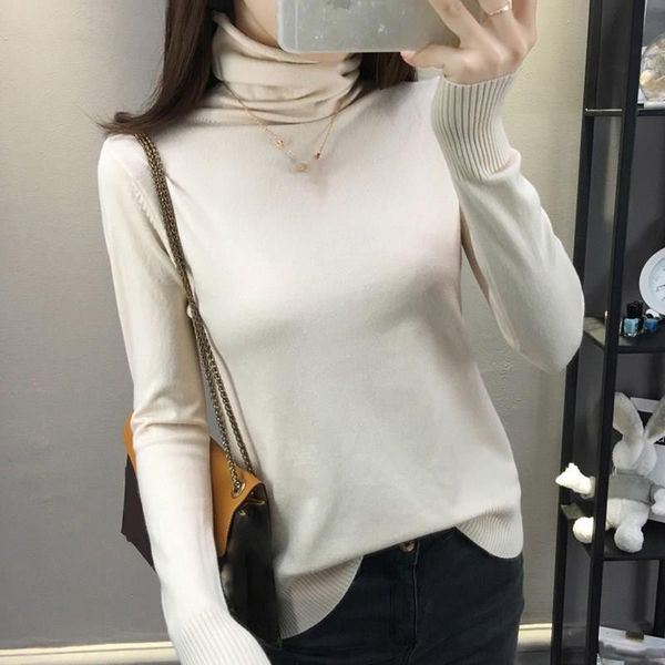 

women solid turtleneck casual sweaters korean style long sleeve plus size sweaters slim knitted jumpers pullovers, White;black