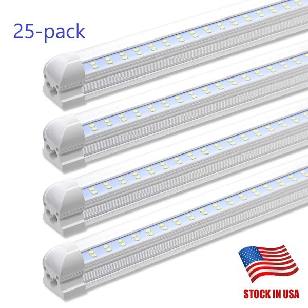 Luminárias de tubo de led de 8 pés linhas duplas LED 4 pés 8 pés de tubo integrado luz T8 LUZES DE LED LED 28W 72W Stock nos EUA 25-pacote