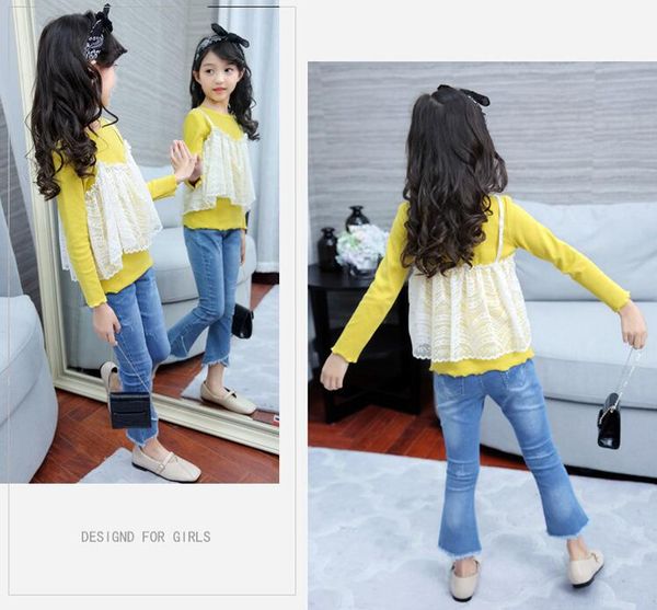 

wholesale kids designer clothes girls lace jeans clothing set spring autumn 2020 new kids cute brief clothes sets baby girl designer clothes, White